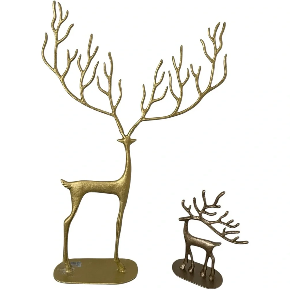 Pottery Barn Handcrafted Brass Merry Grazing Reindeer Herd - Set of 2 Deer 🦌
